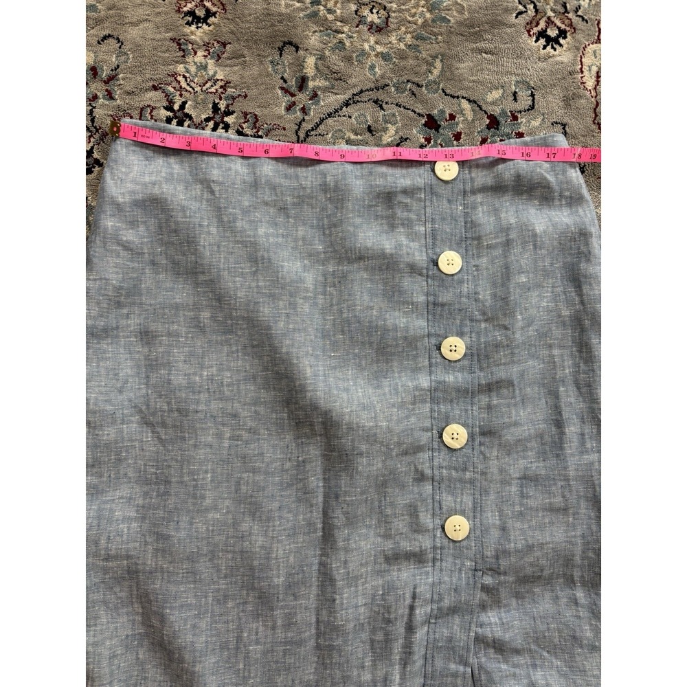 New Loft Linen Skirt Button Detail Midi Straight Split SZ 12 Chambray Blue - Picture 4 of 8